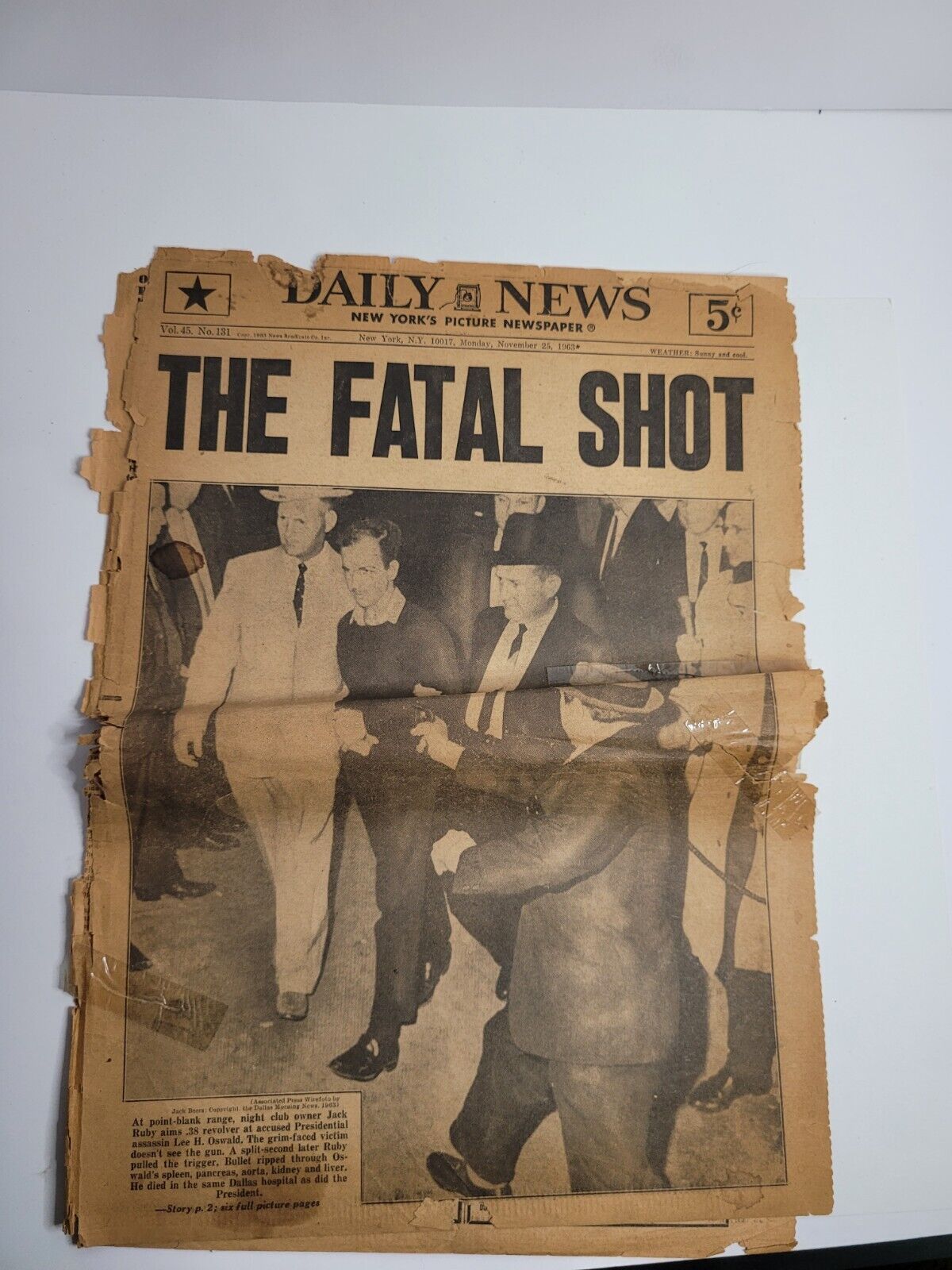 NY Daily News 11/25/1963, Jack Ruby Shoots and Kills Lee Harvey Oswald