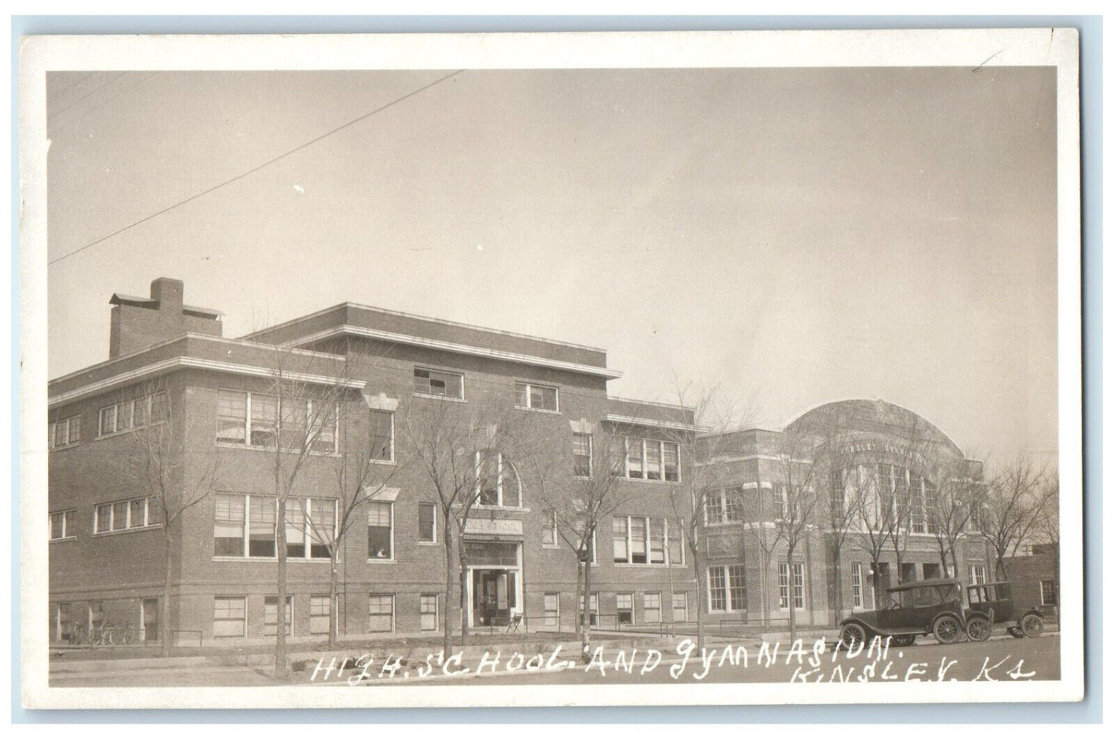 c1920\'s High School and Gymnasium Kinsley Kansas KS RPPC Photo Postcard