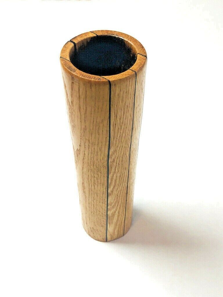Vintage Wooden Bamboo Vase Decor Teak Asian Mid Century Ikebana 11.5\