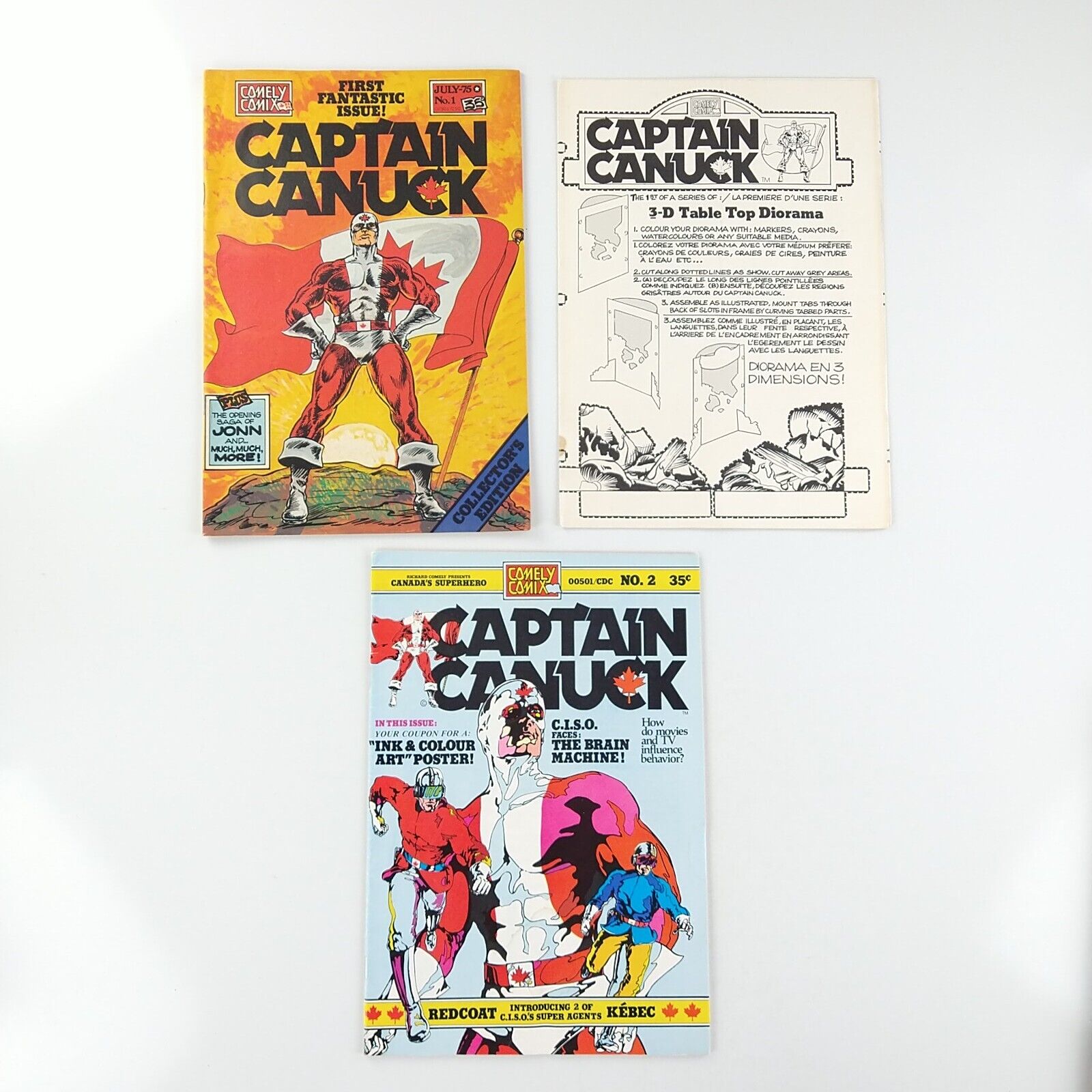 Captain Canuck #1 w/ 3D Table Top Diorama + #2 Lot (1975 Comely Comix)