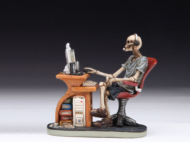 Skeleton at Desk / Computer Table Skull Figurine Statue Skeleton Halloween