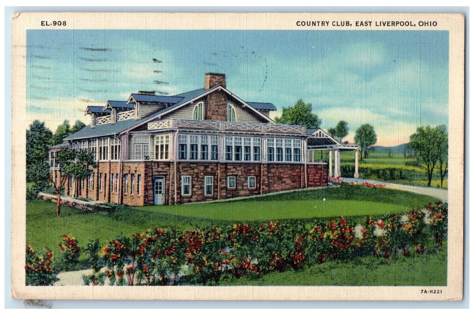 1939 Country Club Exterior Scene East Liverpool Ohio OH Posted Flowers Postcard