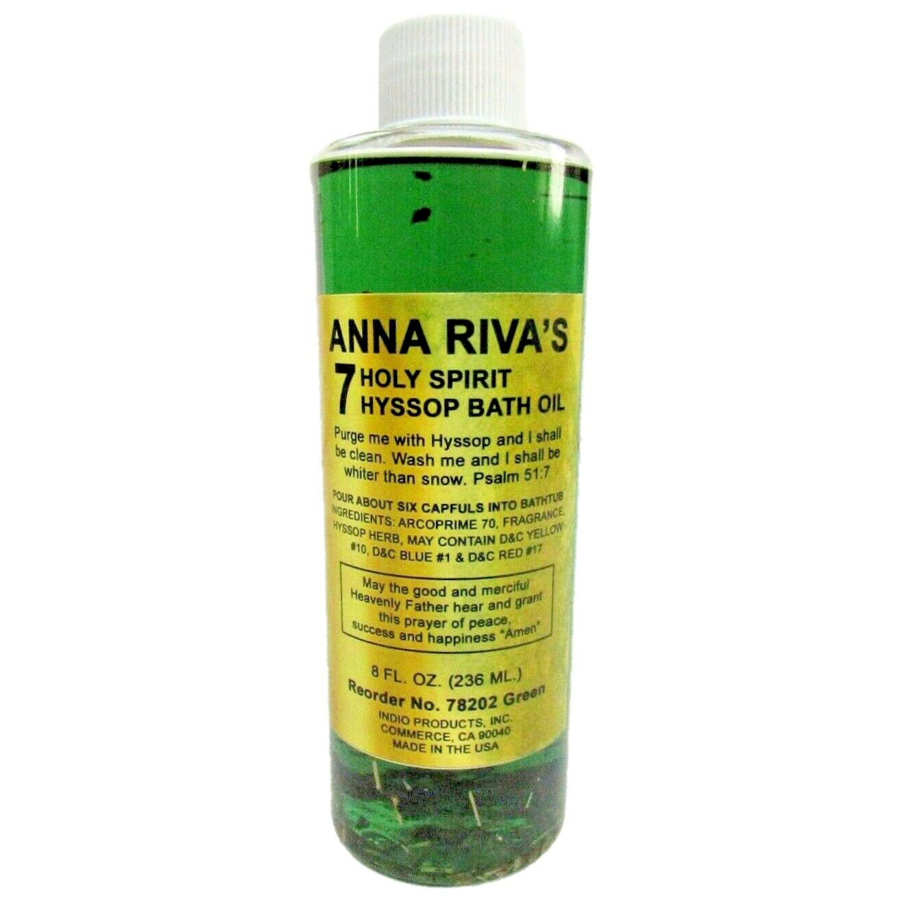 7 Holy Spirit Hyssop Bath Oil Anna Riva Protection, Green 8oz / Aceite de Hisopo