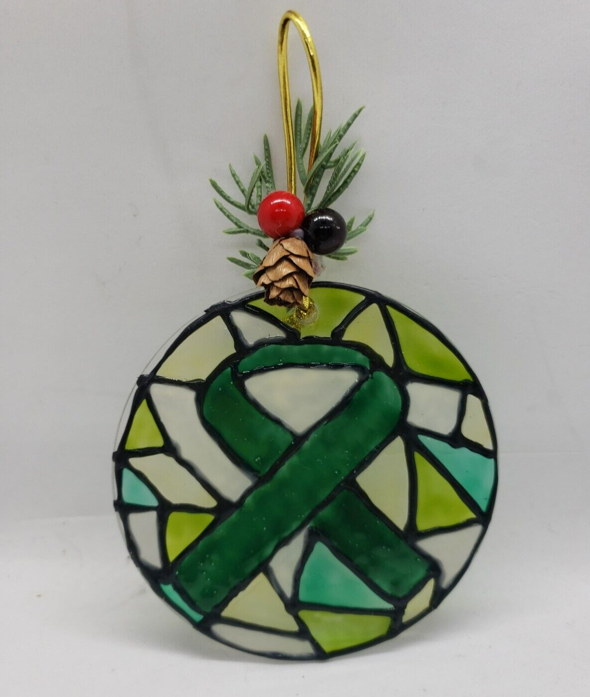 Green Awareness Ribbon Christmas Ornament Liver Cancer, Leukemia, Bipolar, CP