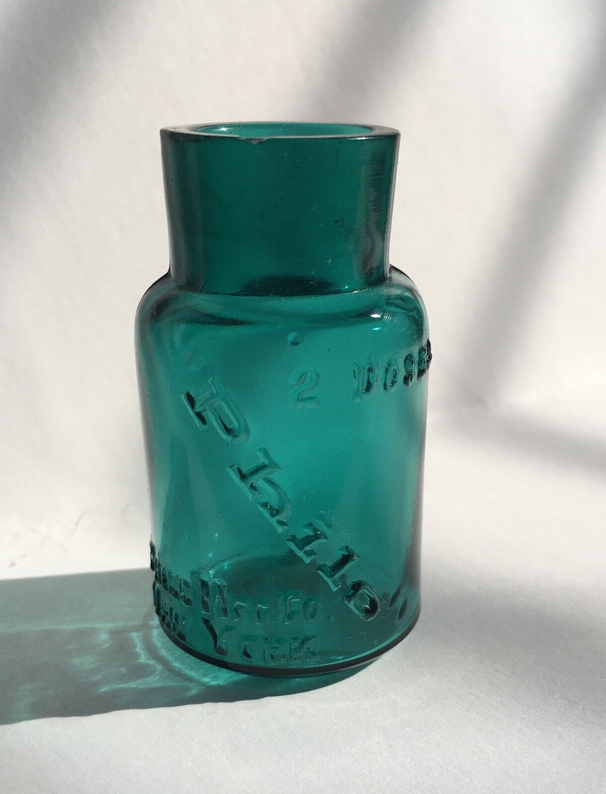 Nice Clean Teal Green Antique Philo Mfg Co. 2 Dose New York Bottle
