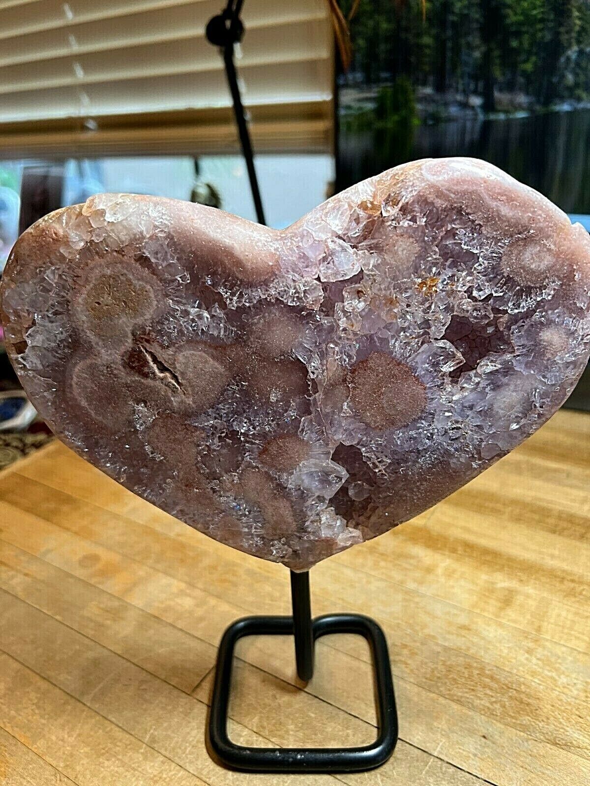 Rare Pink Amethyst Crystal Gemstone Artisan Hand Carved Heart W Custom Stand 555