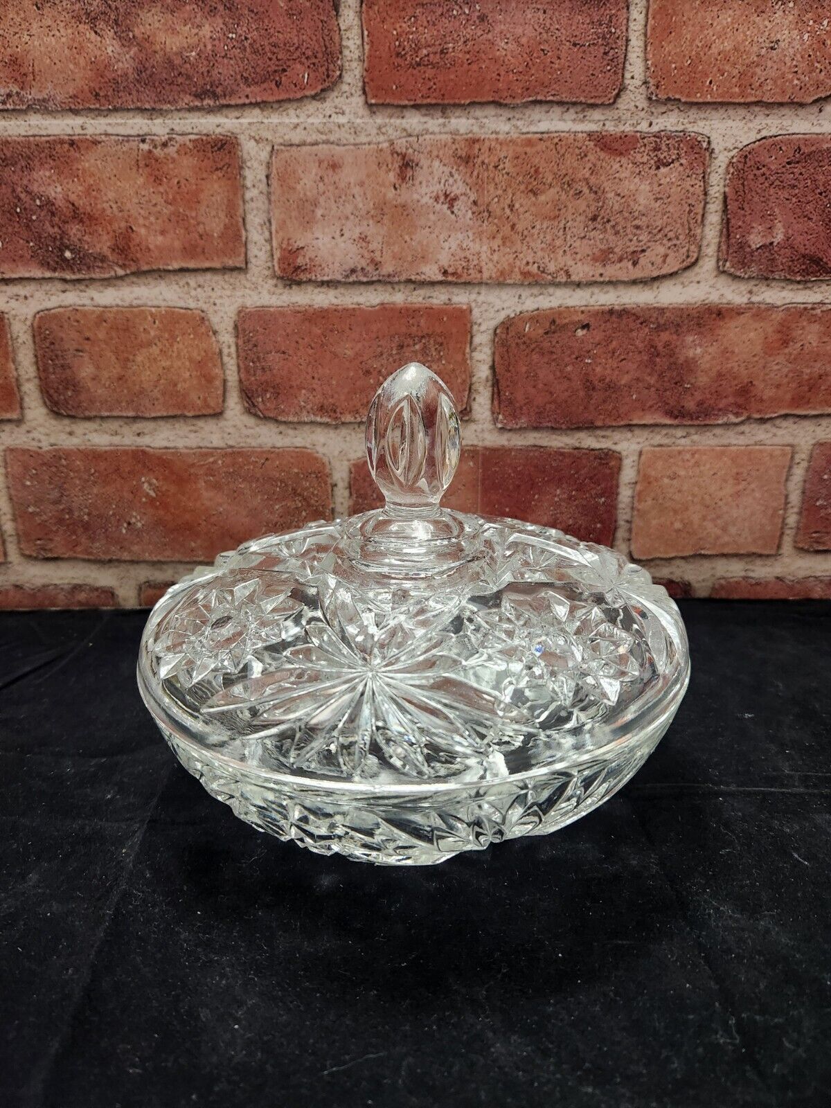 Vintage EAPC Glass Anchor Hocking Prescut Clear Lidded Candy Dish