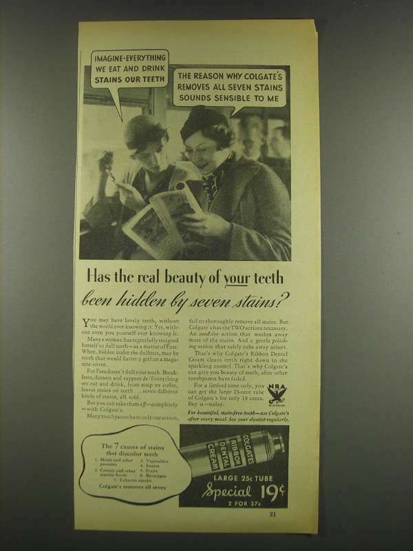 1933 Colgate's Ribbon Dental Cream Ad - Real Beauty