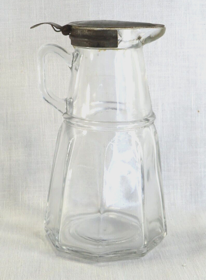 Antique Syrup Jar Pitcher Glass Hazel Atlas Dripcut Depression Glass Vtg HA