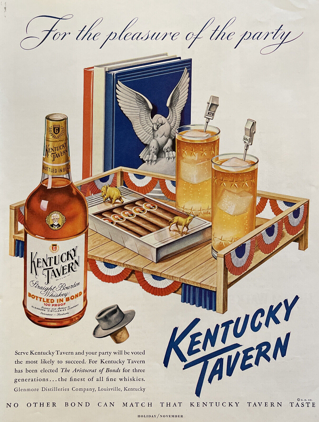 1952 Print Ad Vintage Kentucky Tavern Whiskey Political Party Vote Theme