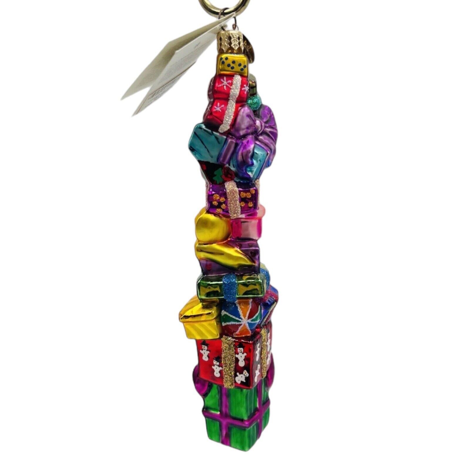 Christopher Radko Tower of Treasures Stacked Presents Glass Christmas Ornament