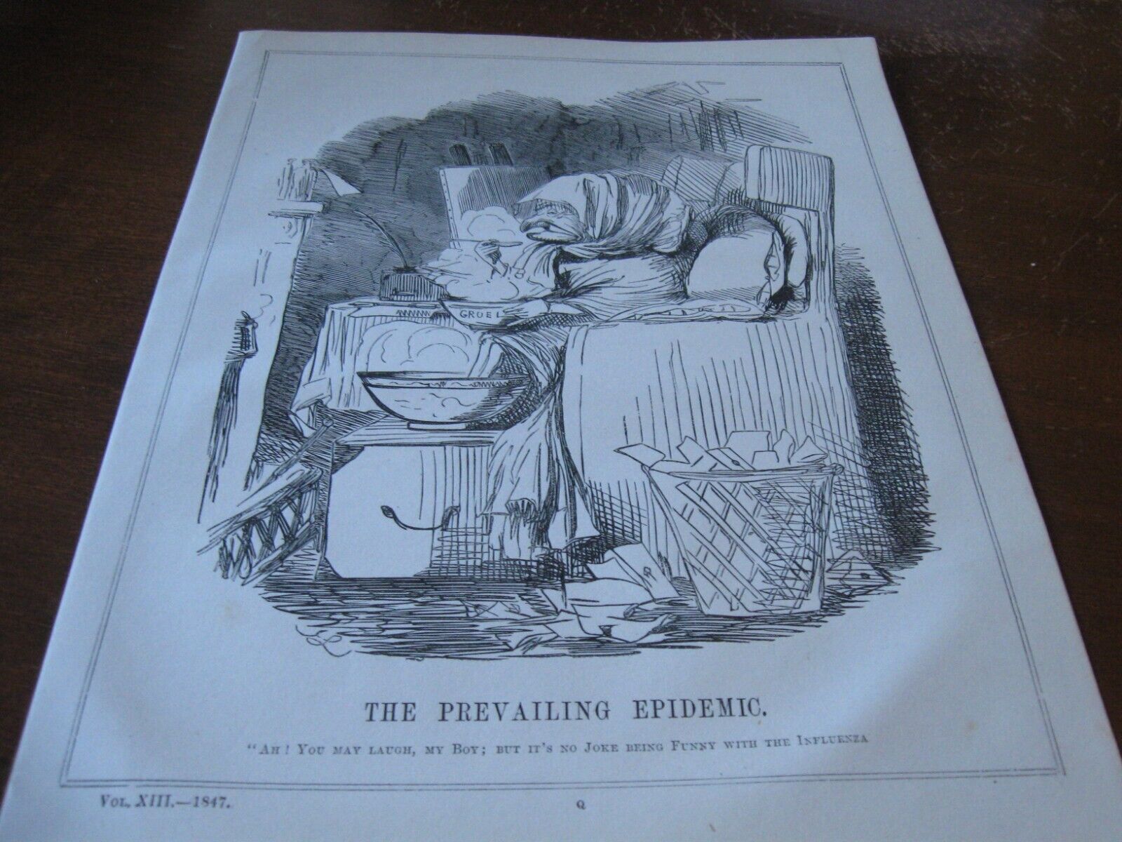1847 Original POLITICAL CARTOON - SICK w FLU INFLUENZE EPIDEMIC Doctor Medicine