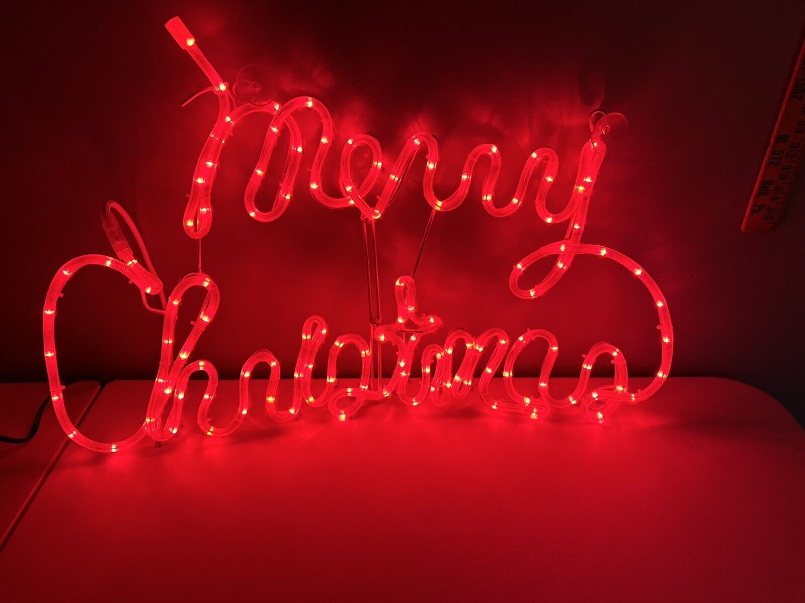Merry Christmas Hard Plastic LED Rope Window Sign Working Condition 29”x16”