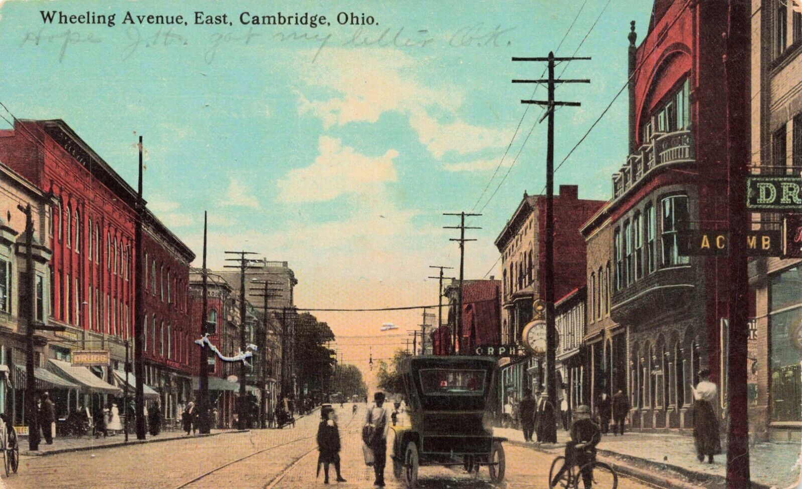 Wheeling Avenue, East, Cambridge, Ohio Vintage PC Posted 1914