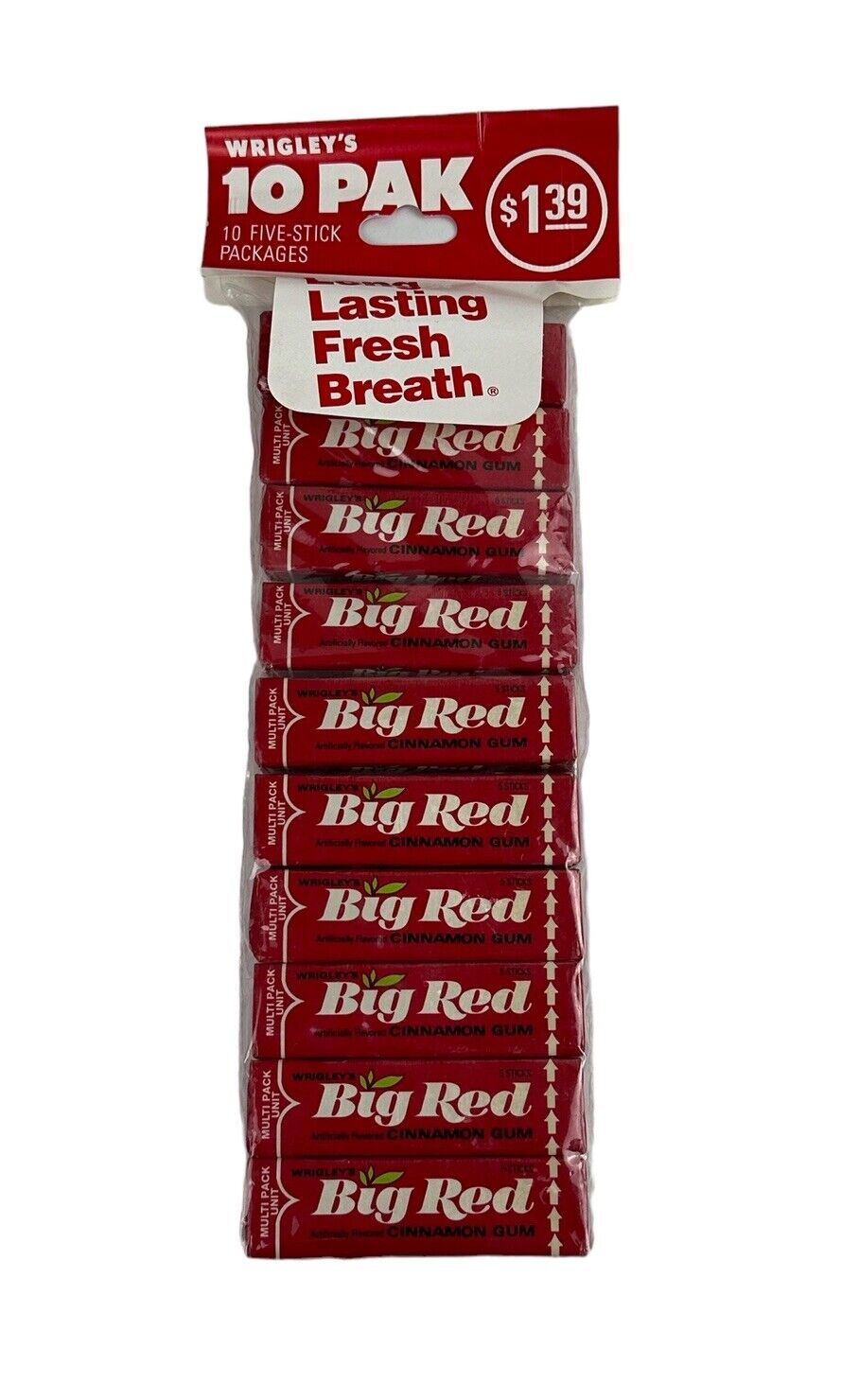 Vintage 1980’s Wrigley Chewing NOS Unopened Gum Pack Big Red 10 Packs 5 Sticks