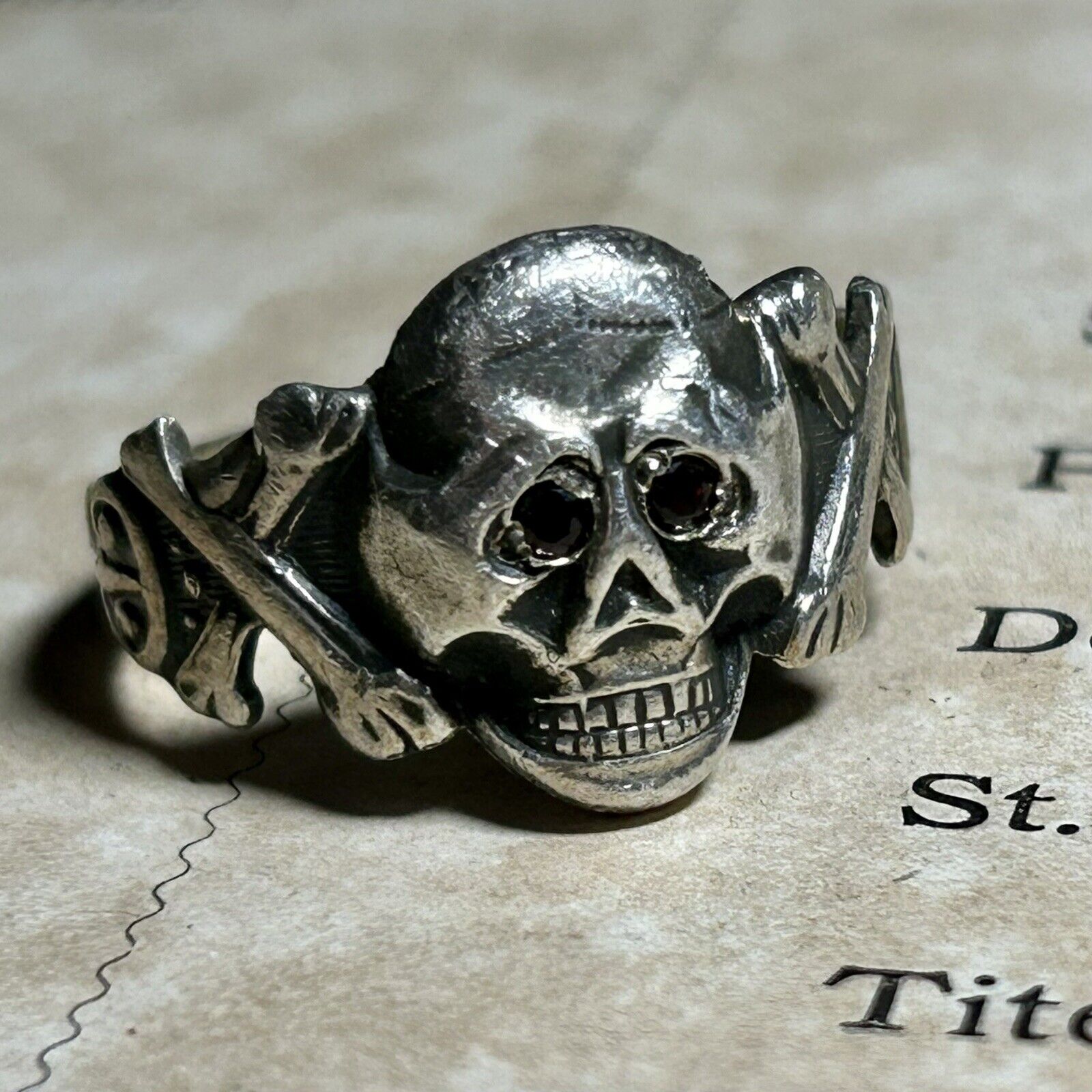Ring SKULL Bones STERLING Silver 800 ww1 WWI ww2 WWII Talisman Charm Soldiers DE