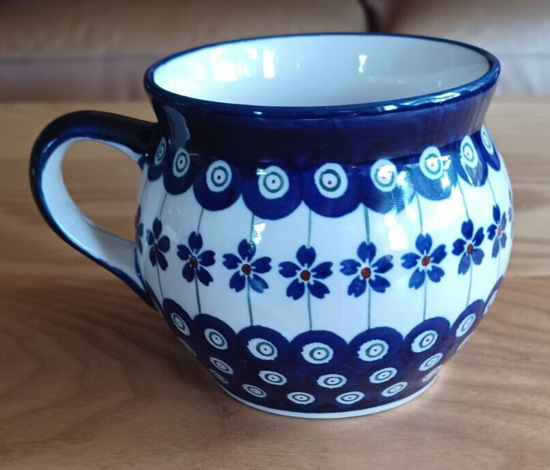 Boleslawiec Polish Pottery Blue White Floral Bubble Mug Coffee Tea #276 16oz