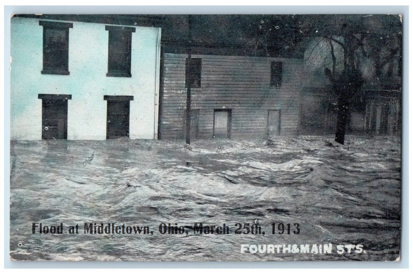 1913 Fourth and Main Streets Flood at Middletown Ohio OH Antique Postcard