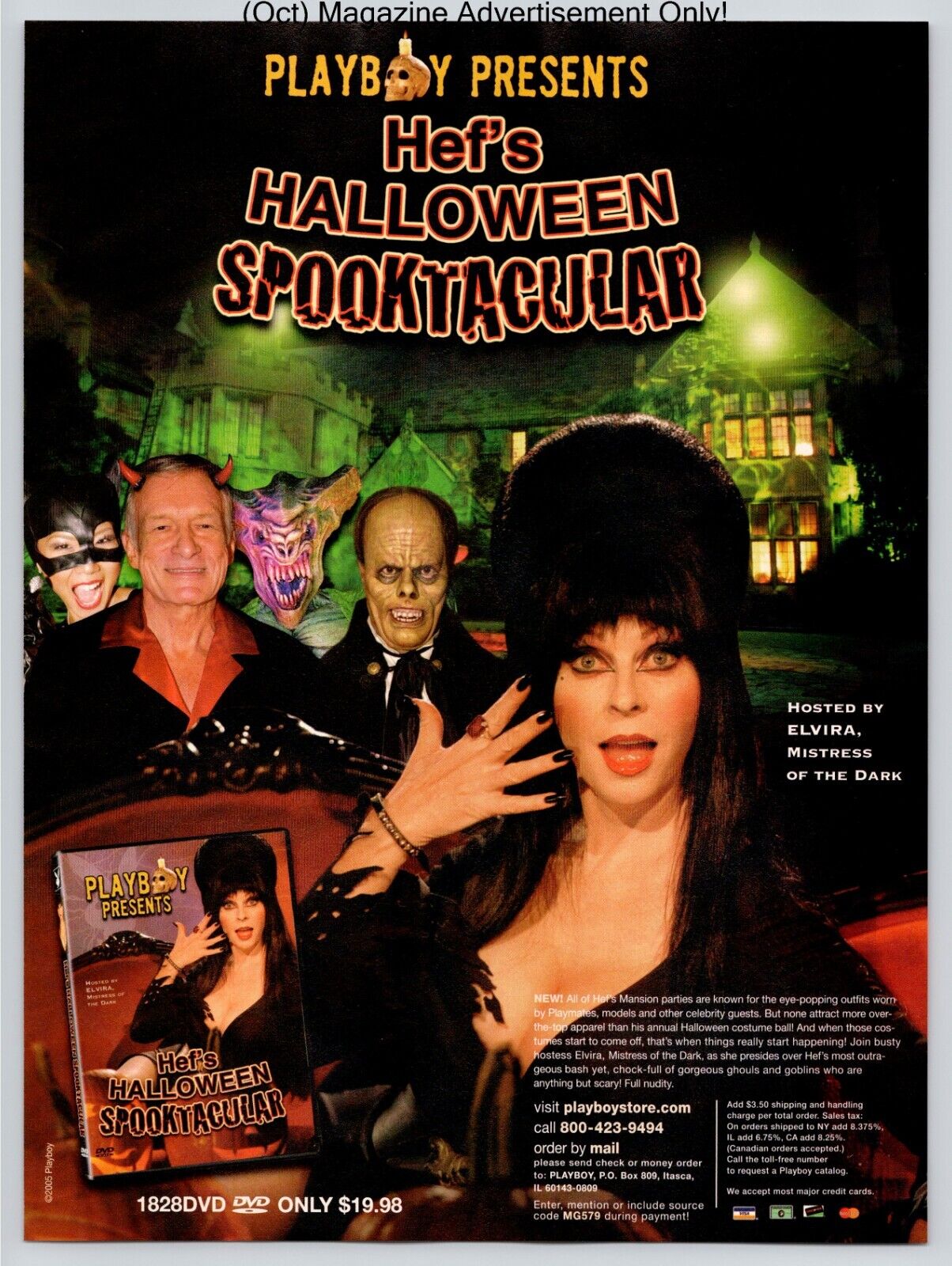Hef\'s Halloween Spooktacular Hosted By Elvira Promo 2005 Full Page Print Ad