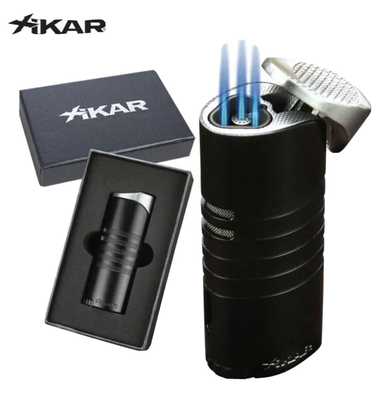 NEW XiKAR ELLIPSE Triple Jet Flame Cigar Lighter - Black and Chrome
