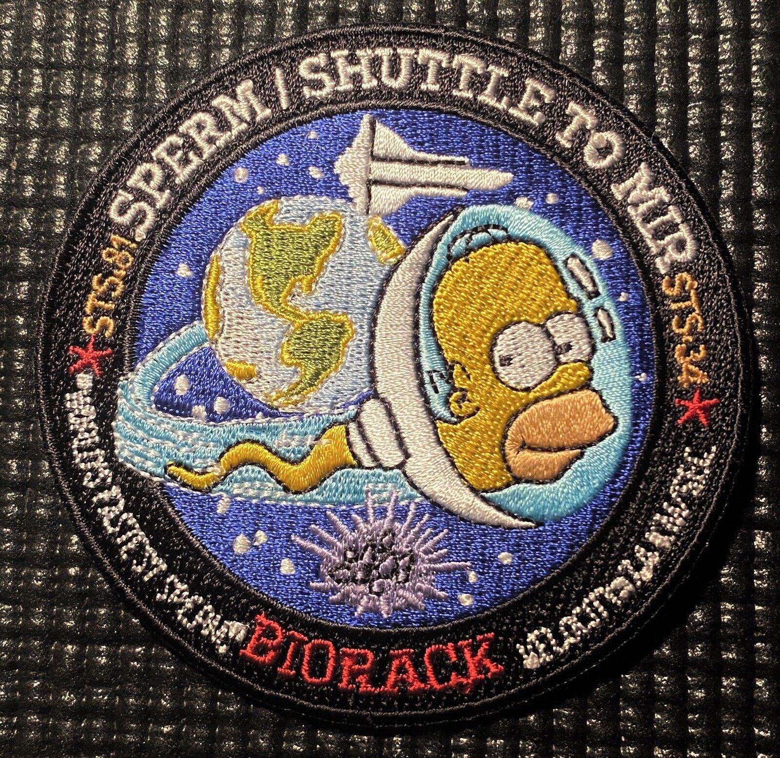 NASA PATCH - “SHUTTLE TO MIR HOMER SIMPSON” STS-81/STS-84 Sperm Mission - 3.5”