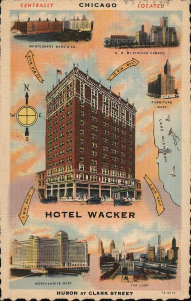 1947 Chicago,IL Hotel Wacker Teich Cook County Illinois Linen Postcard 2c stamp