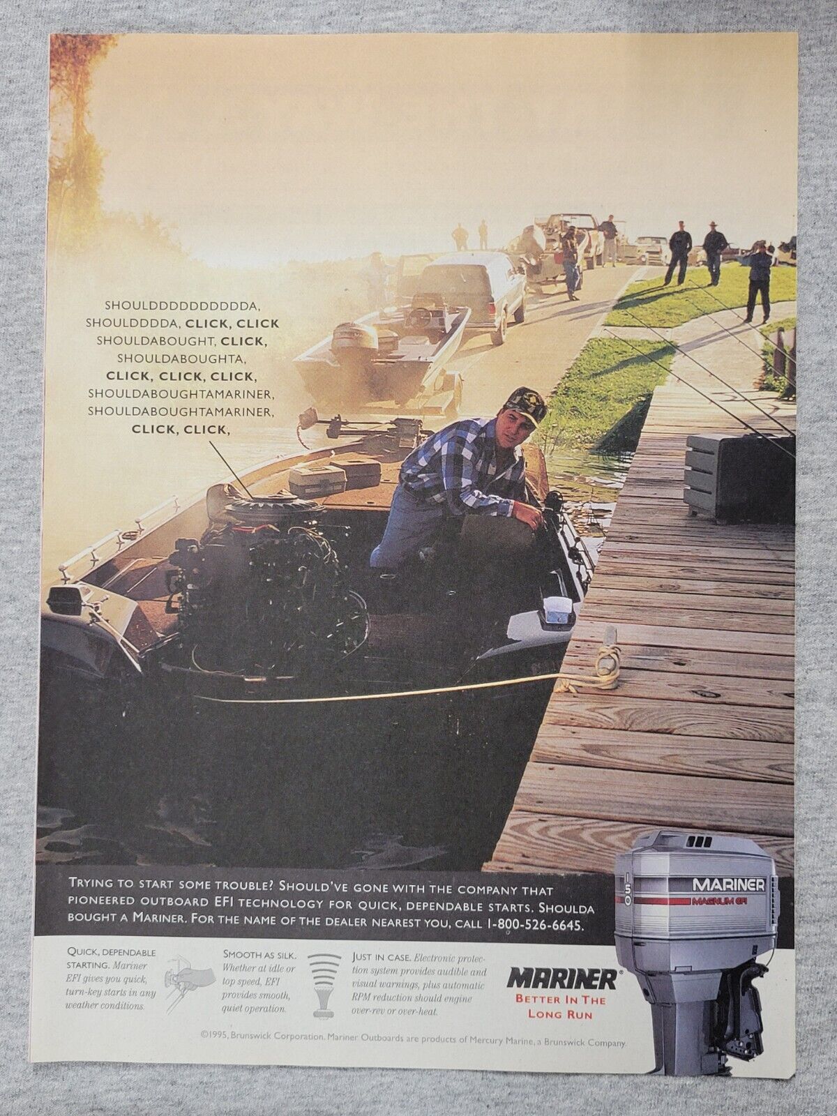 1995 Magazine Advertisement Page Mariner Magnum EFI 150 Boat Motor Print Ad