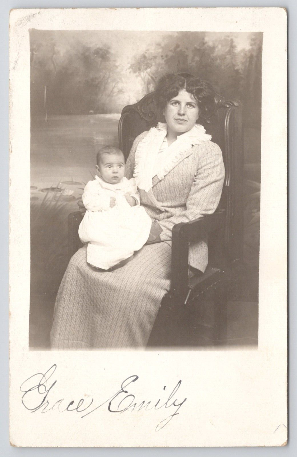 RPPC Studio Portrait of Women and Child in Chair 1913 Real Photo Postcard