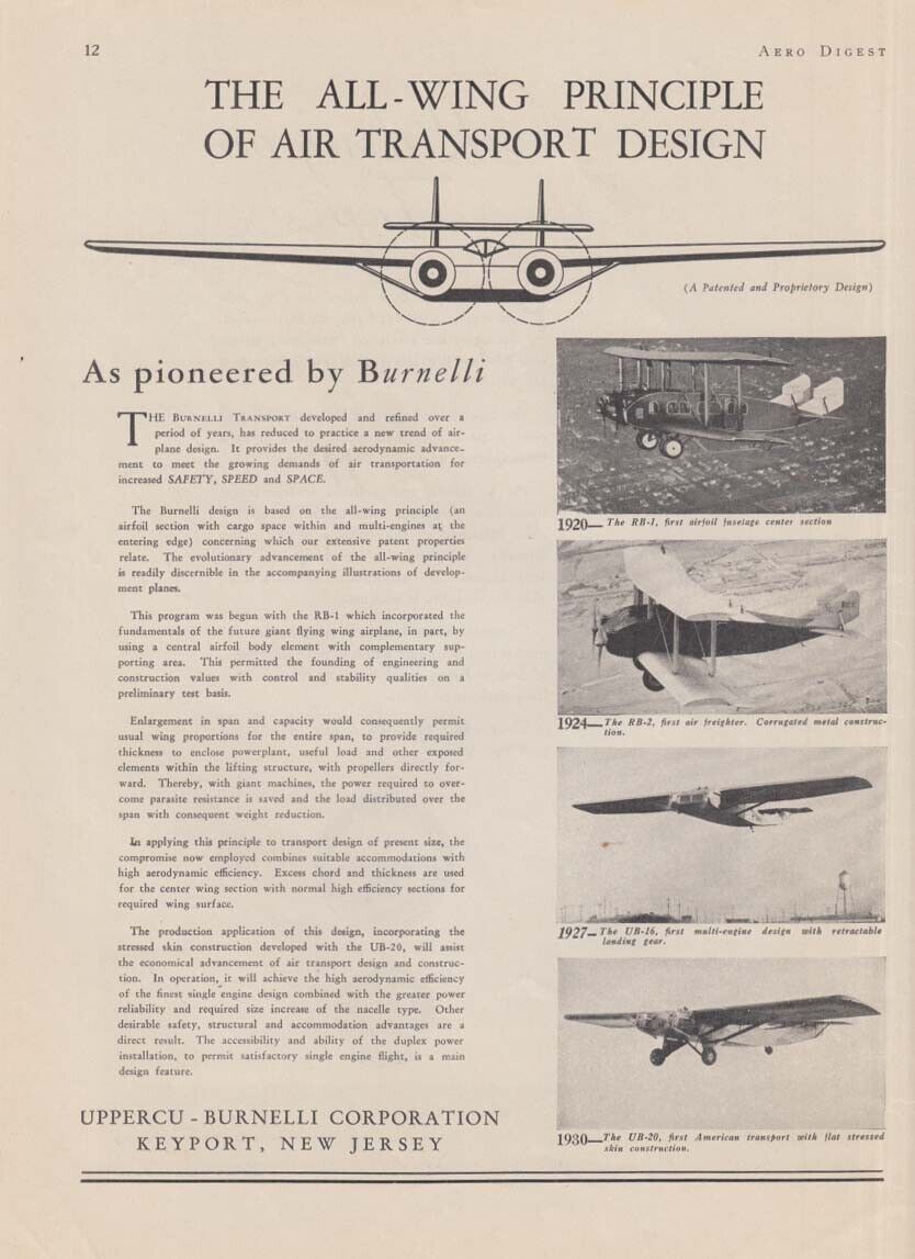 The All-Wing Principle of Air Transport - Uppercu-Burnelli UB-20 ad 1932