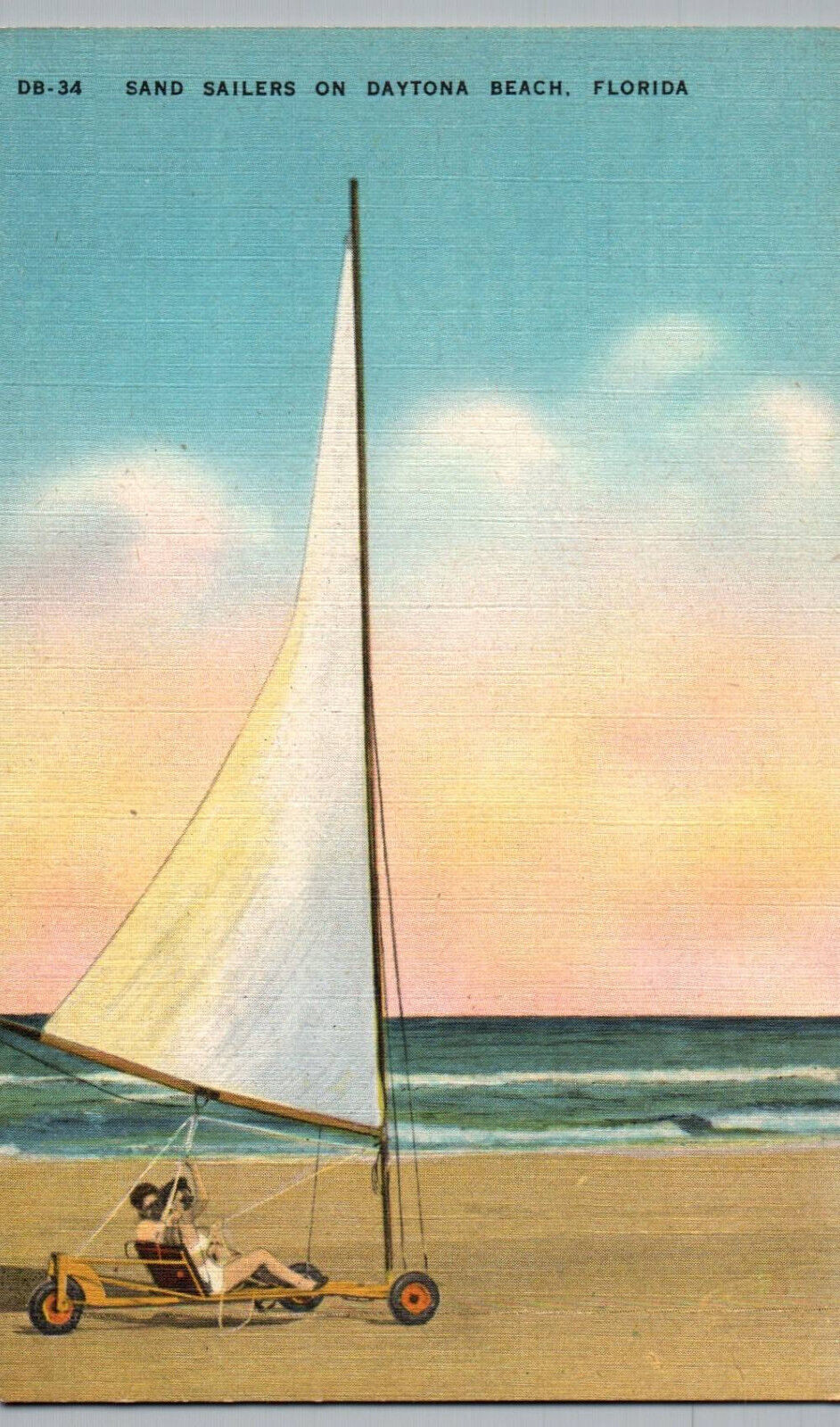 Daytona Beach FL Postcard Sand Sailers Florida Linen Land Sailing Vintage