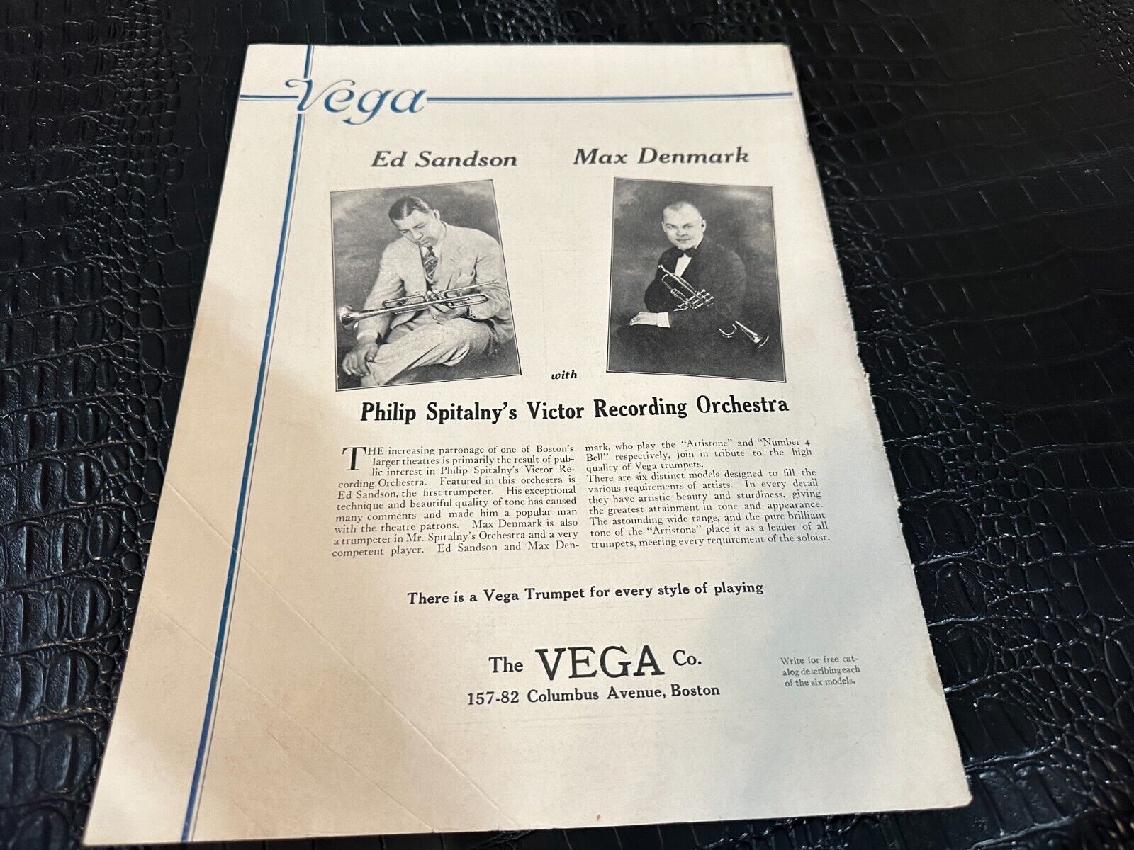 VINTAGE MAGAZINE AD #A071 - 1920s - MUSICAL INSTRUMENTS -VEGA - Sandson Denmark