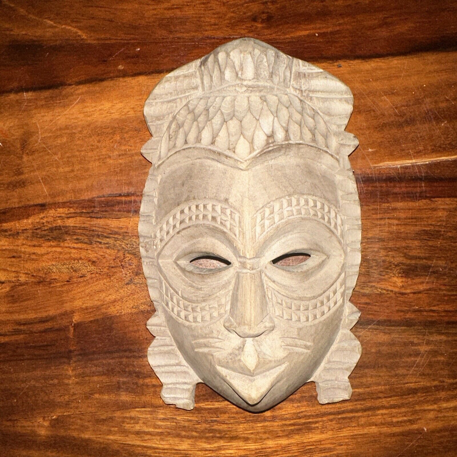 African Hand Carved Wood Mask Wall Hanging