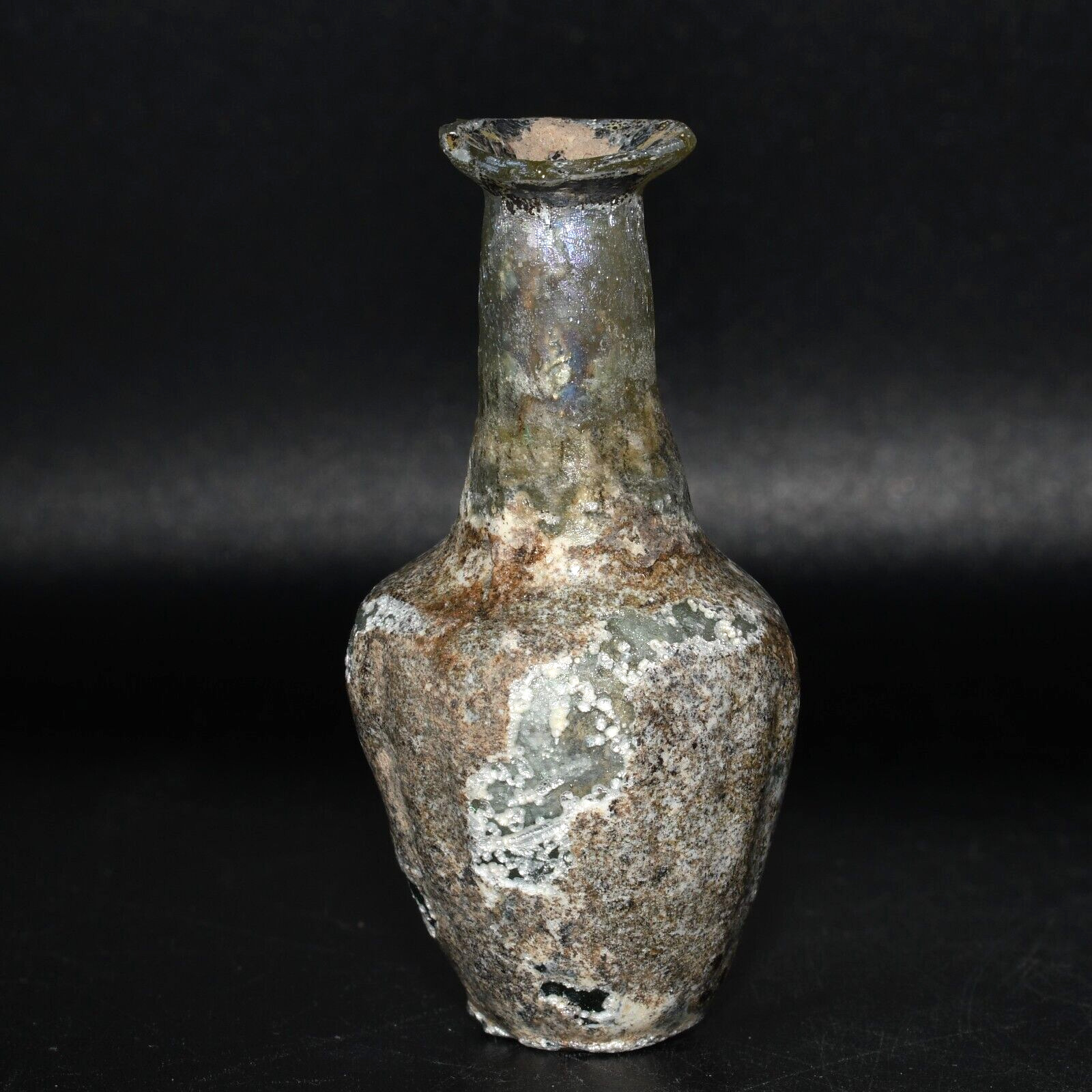 Genuine Ancient Roman Glass Vial Bottle with Golden Patina Circa 3rd Century AD