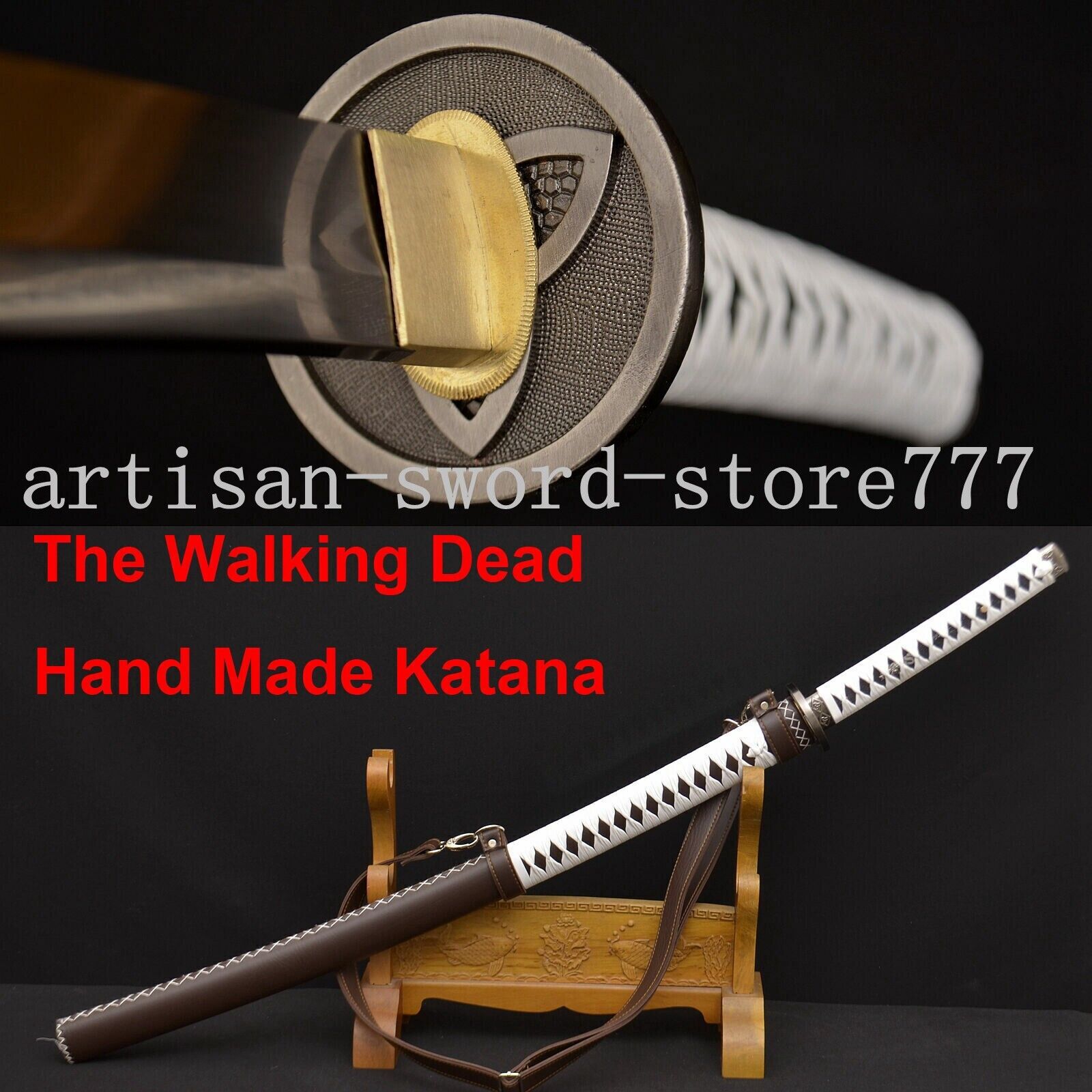 The Walking Dead Sword-Michonne\'s Katana Zombie Killer DAMASCUS FoldedSteelBlade