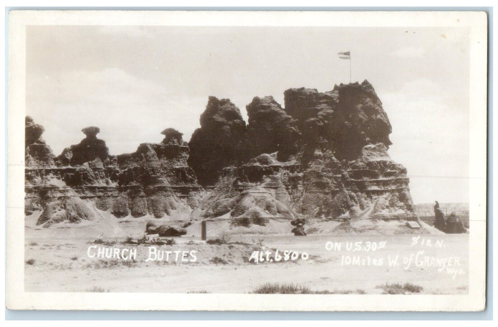 1940 View Of Church Buttes Granger Wyoming WY, Wendover UT RPPC Photo Postcard