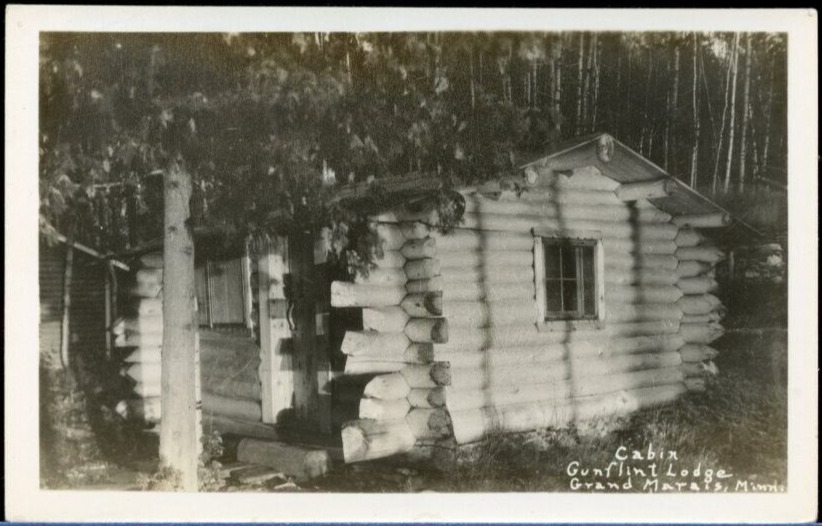 Vintage RPPC Postcard Gunflint Lodge Cabin in Woods Grand Marais MN Photo c1940s