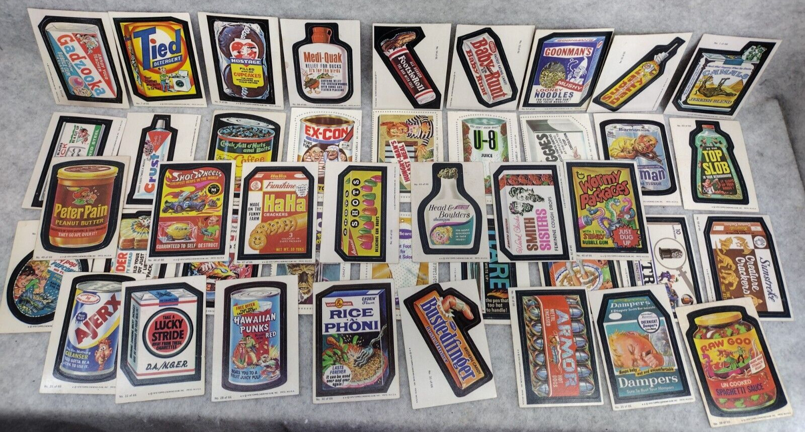 42) 1979 Topps Fleer Wacky Packages Crazy Labels Sticker Cards