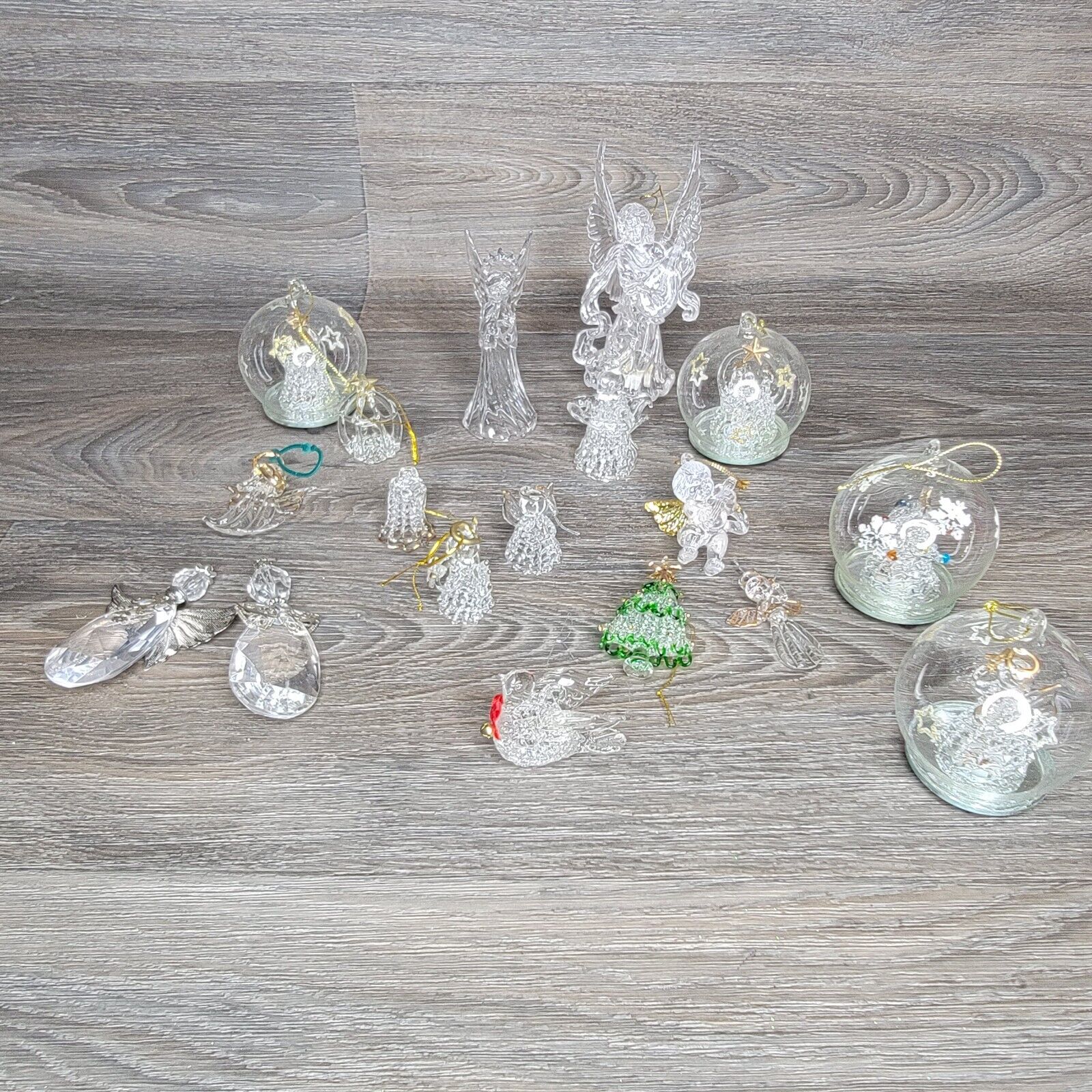 Christmas Angel Ornaments Vintage Hand Spun Glass Set of 17  Clear/Multi color