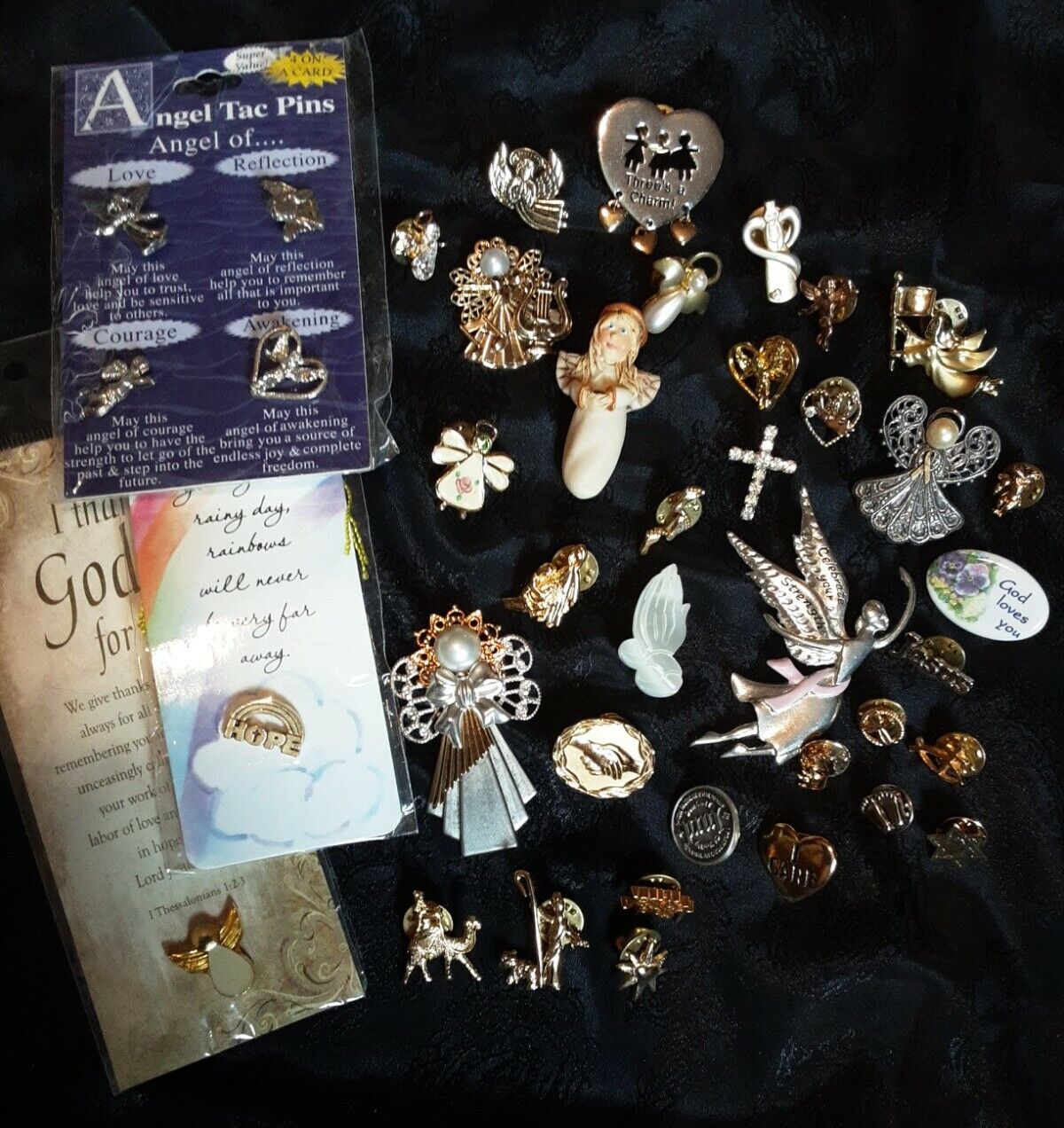 Angels & Religious  Pin Brooch Lot Crosses & Hope