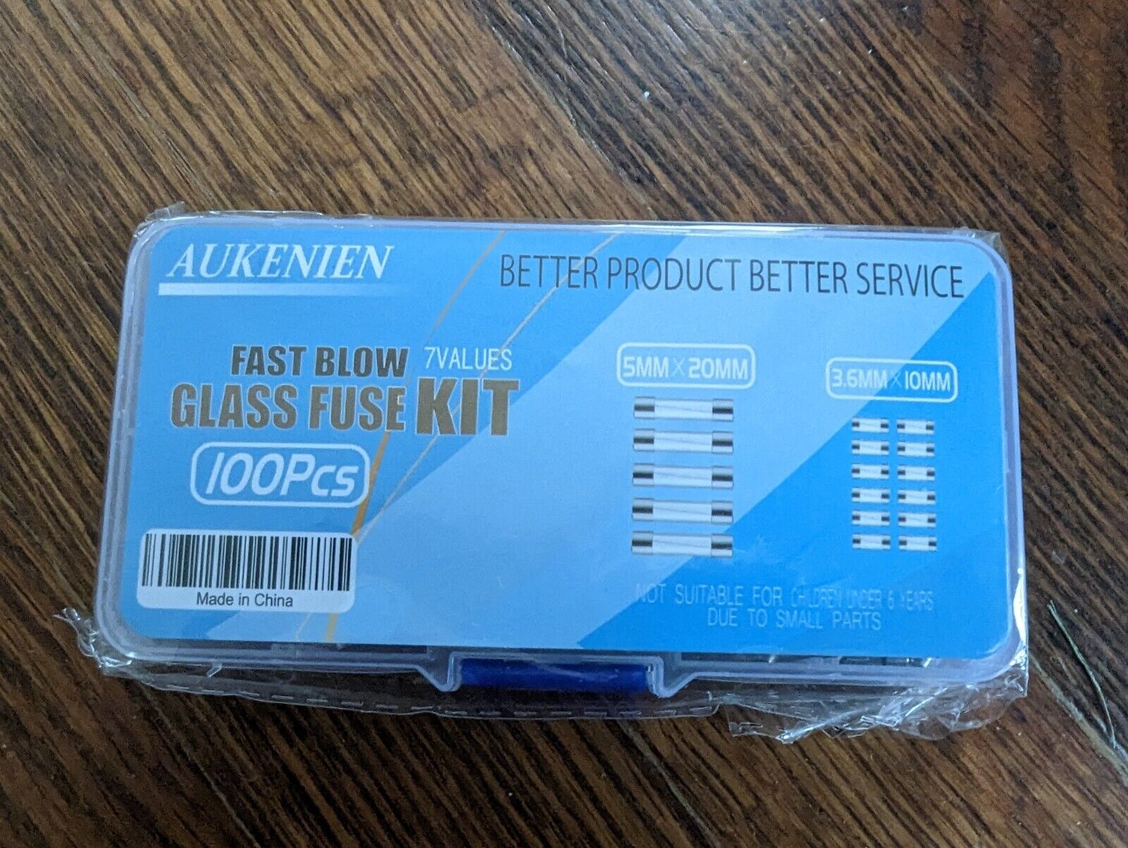 AUKENIEN Fast Blow Glass Fuses Kit 7 Values 100pcs 5x20mm 0.25A 0.5A in case