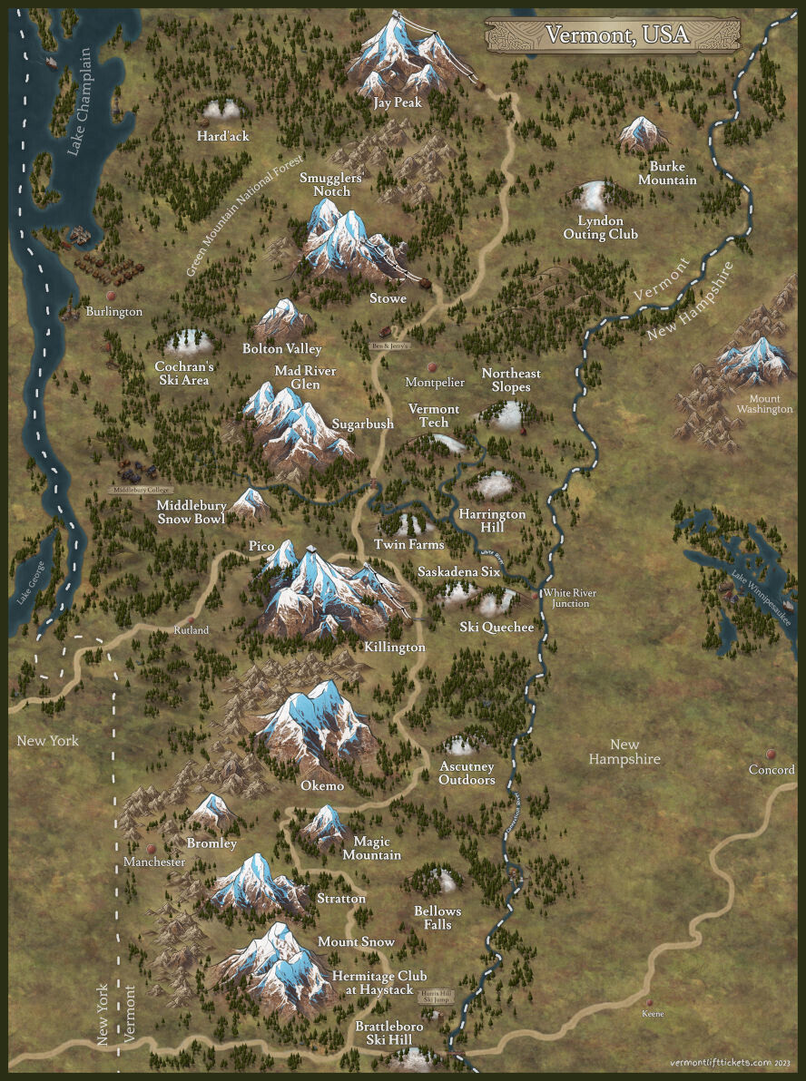 Vermont Ski Resorts Map Poster | Discount Pile