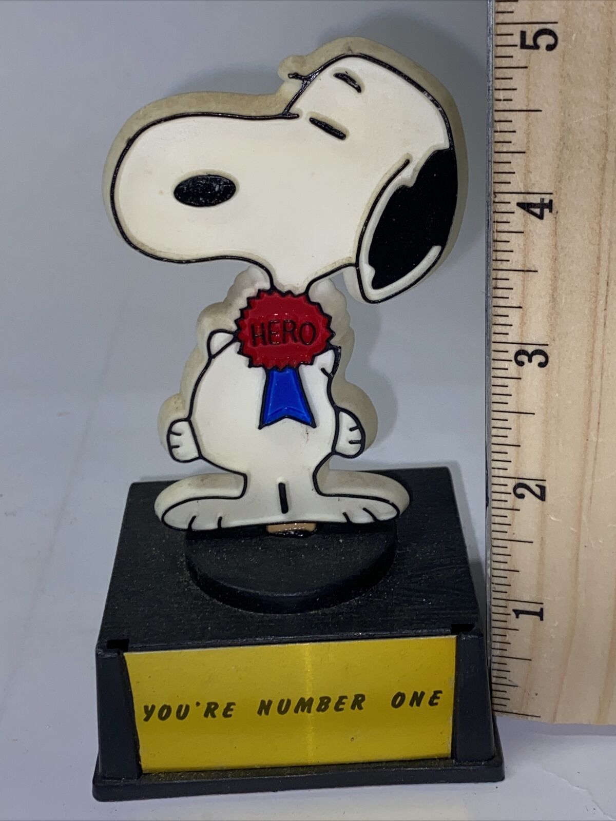 SNOOPY AVIVA You\'re Number One Trophy on Pedestal Hero Award 1958 copyrt Peanuts