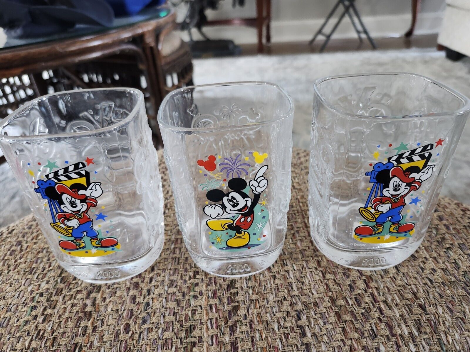 Walt Disney World Mickey Mouse McDonald’s Glass Cups 2000 Set of 3