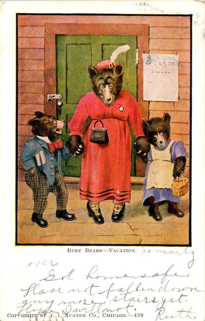 Vintage Postcard Busy Bears Comic Vacation Scene posted 1907