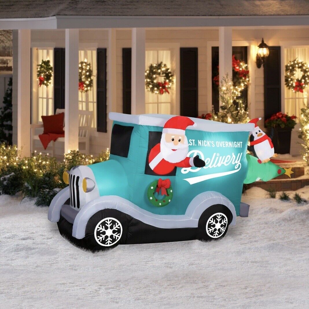Holiday Time Christmas Inflatable 8 FT Santa\'s Delivery Truck Scene Yard Decor