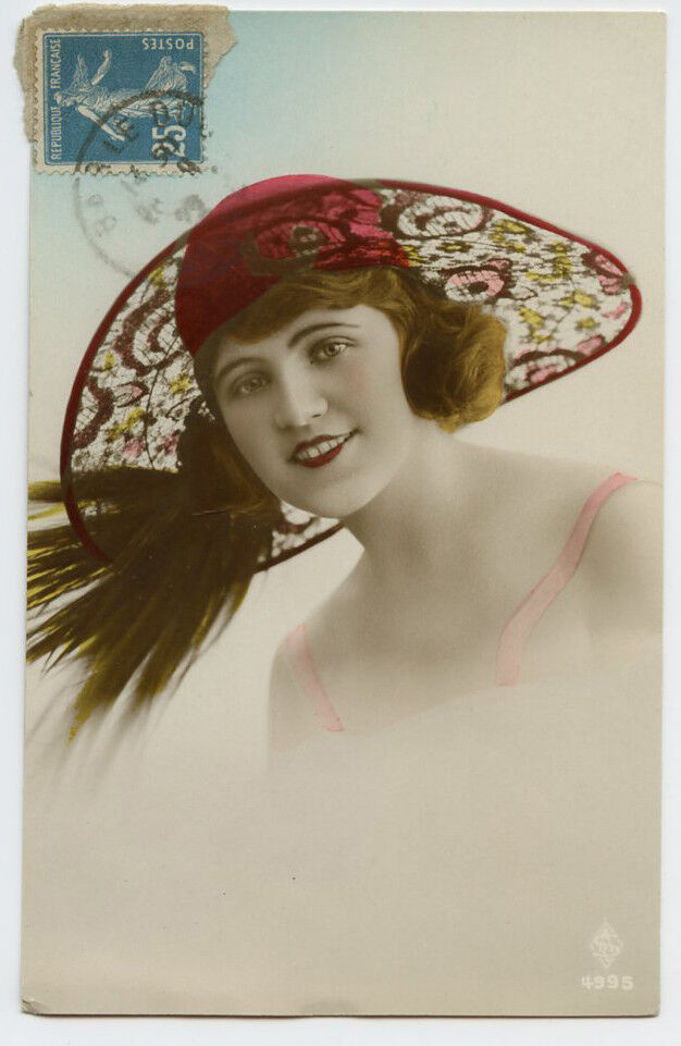 1920s Glamour Glamor LADY in SUNHAT Hat Flapper French fashion photo postcard