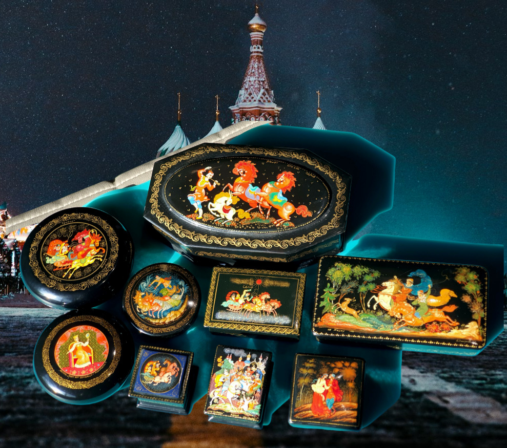 Russian Lacquer Miniatures LOT of 9 Boxes Palekh Kholui Mstera Signed c1990s VTG