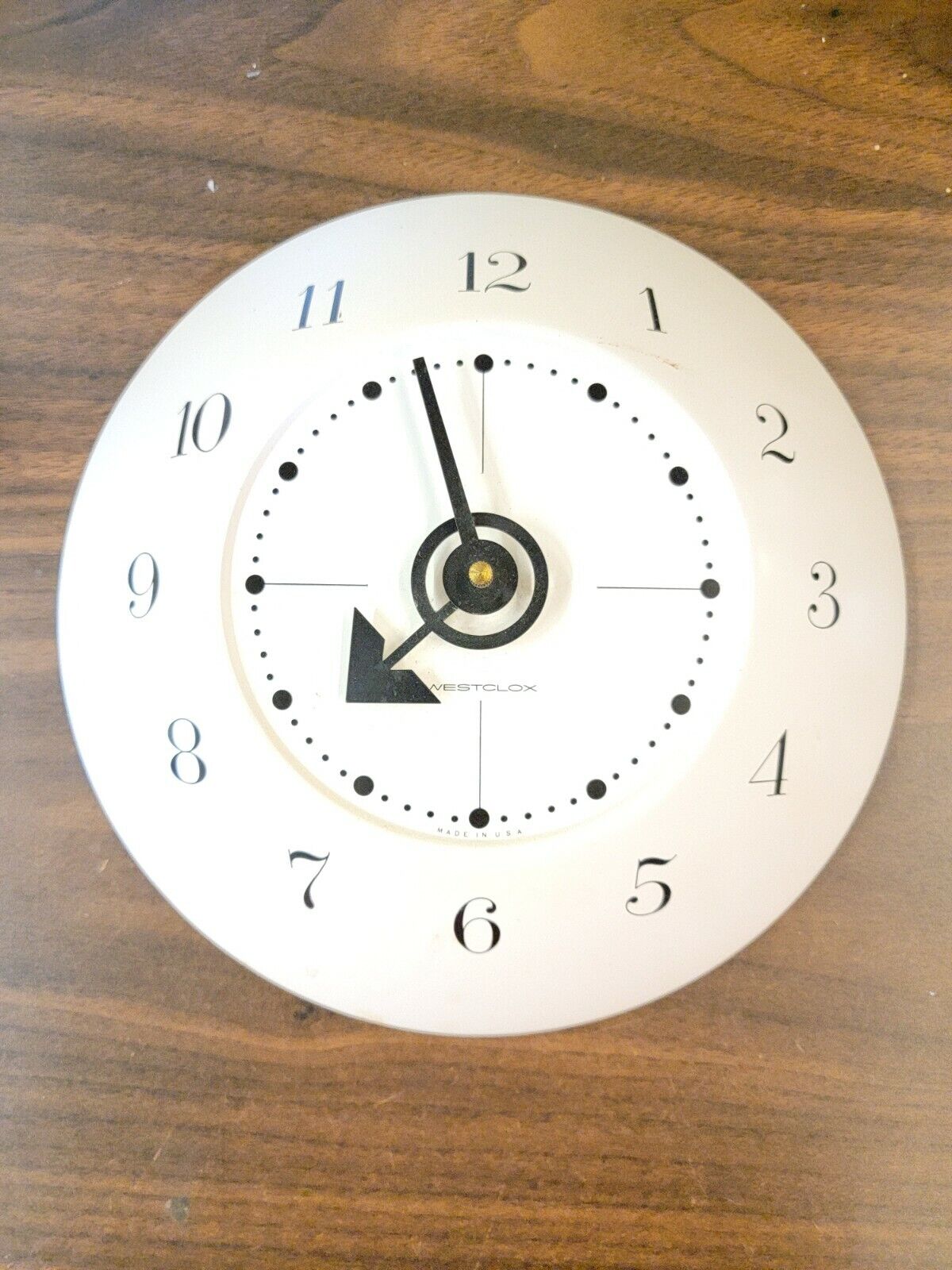 Vintage Westclox 9.5 Inch White Black Wall Clock Round MCM Mid Century 1950s