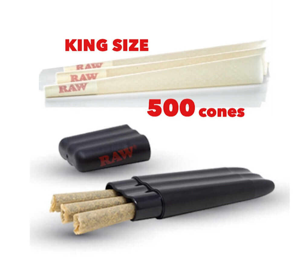 RAW organic cone king size (500PK)+raw three tree cone case 