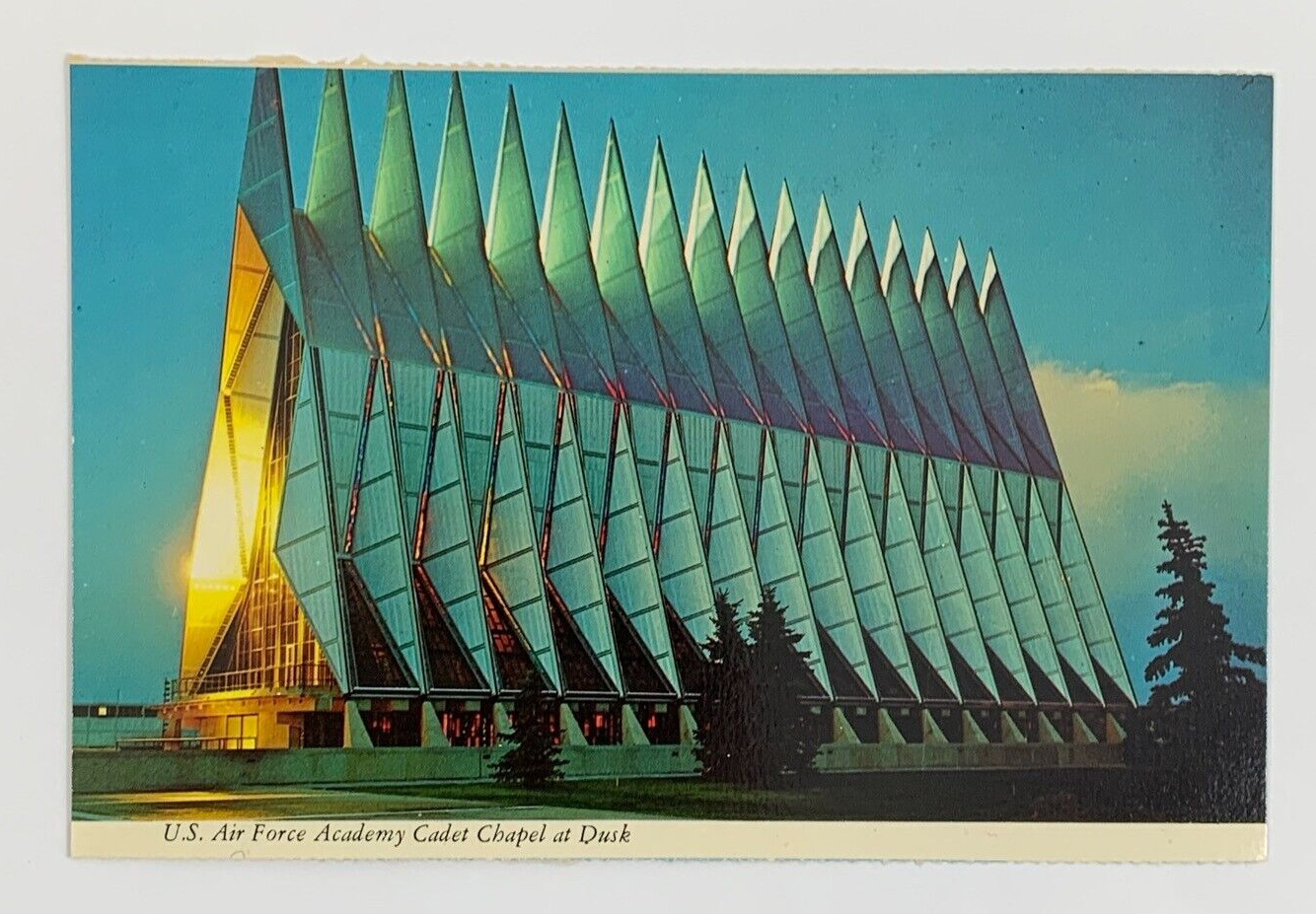 US Air Force Academy Cadet Chapel at Dusk Colorado Springs Colorado Postcard